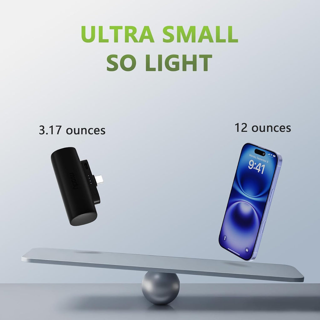 Miady 2-Pack Mini Portable Charger Built-in USB C Connector Small PowerBank