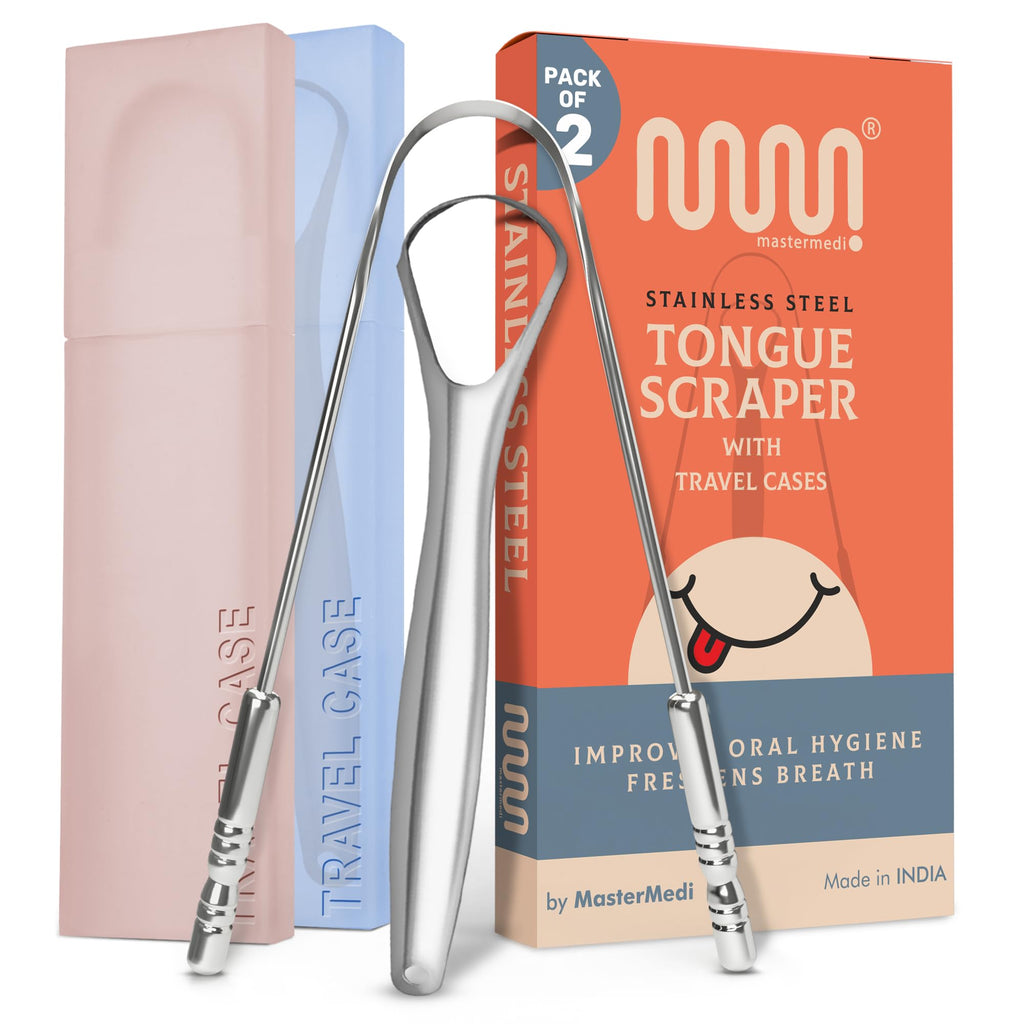 MasterMedi Tongue Scraper with Case Easy to Use Tongue Scraper for Adults, Tongue Cleaner for Oral Care & Hygiene