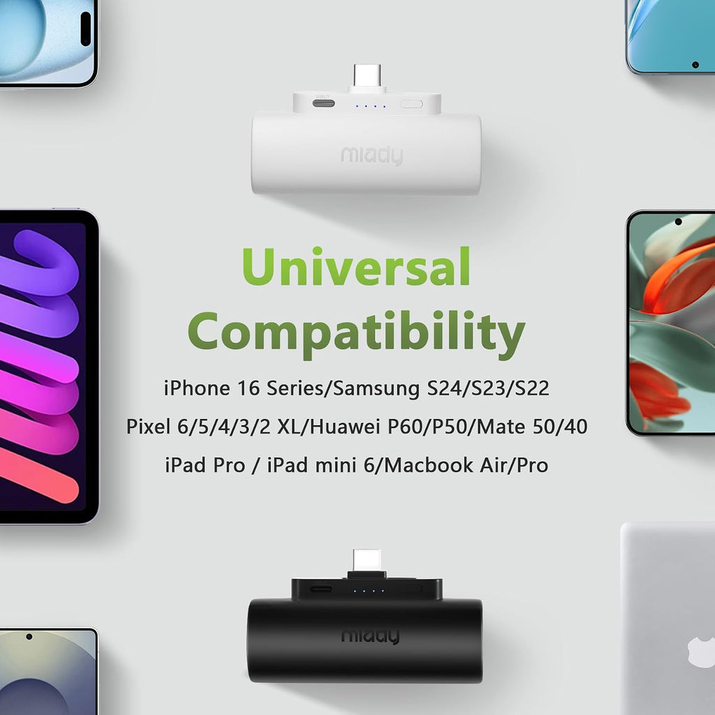 Miady 2-Pack Mini Portable Charger Built-in USB C Connector Small PowerBank