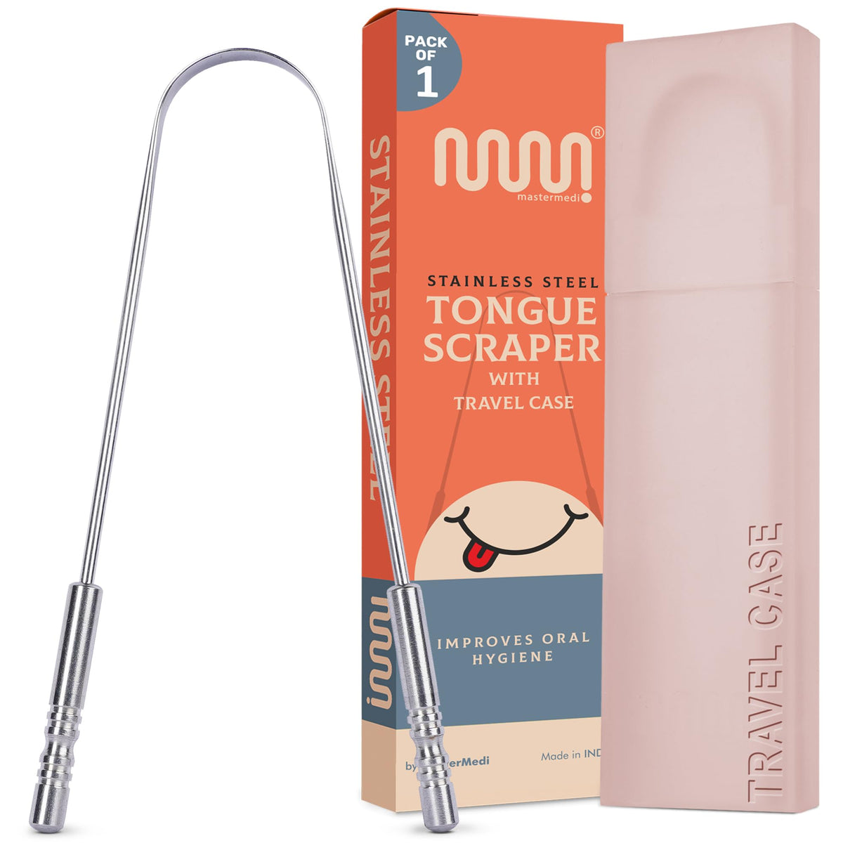 MasterMedi Tongue Scraper with Case Easy to Use Tongue Scraper for Adults, Tongue Cleaner for Oral Care & Hygiene