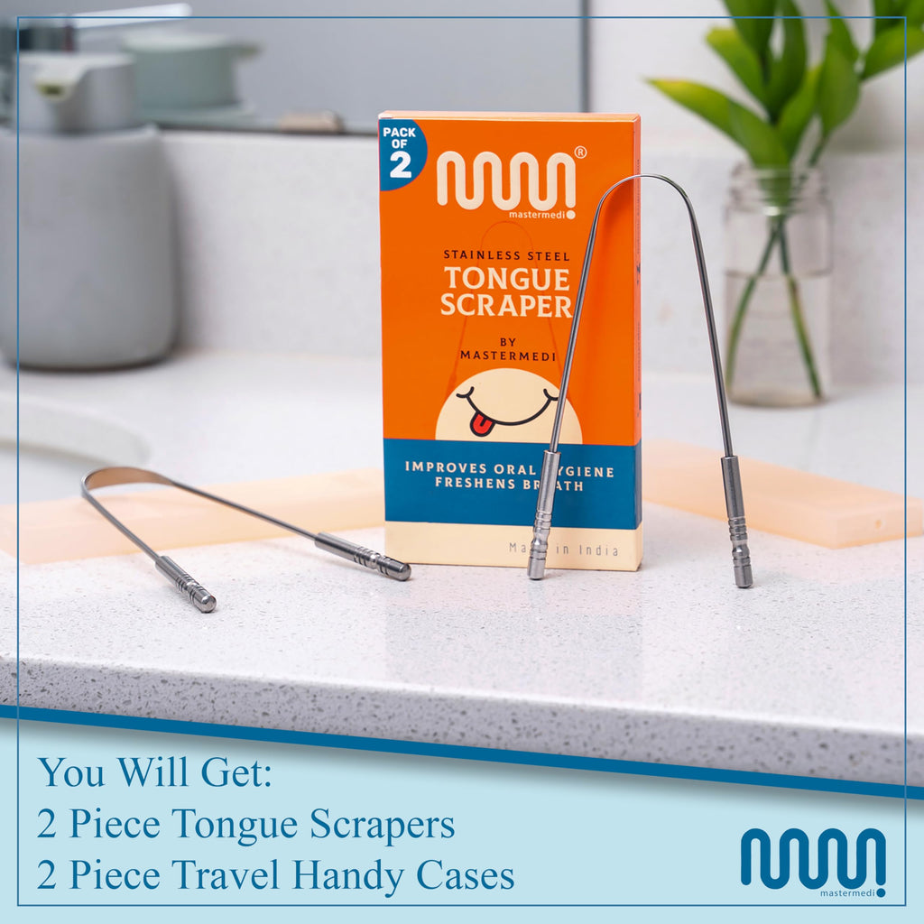 MasterMedi Tongue Scraper with Case Easy to Use Tongue Scraper for Adults, Tongue Cleaner for Oral Care & Hygiene