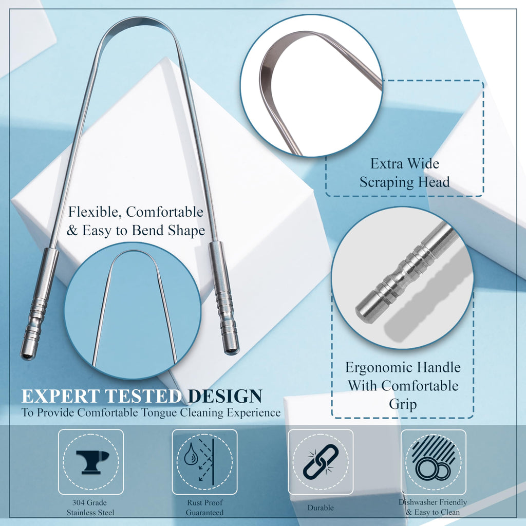 MasterMedi Tongue Scraper with Case Easy to Use Tongue Scraper for Adults, Tongue Cleaner for Oral Care & Hygiene